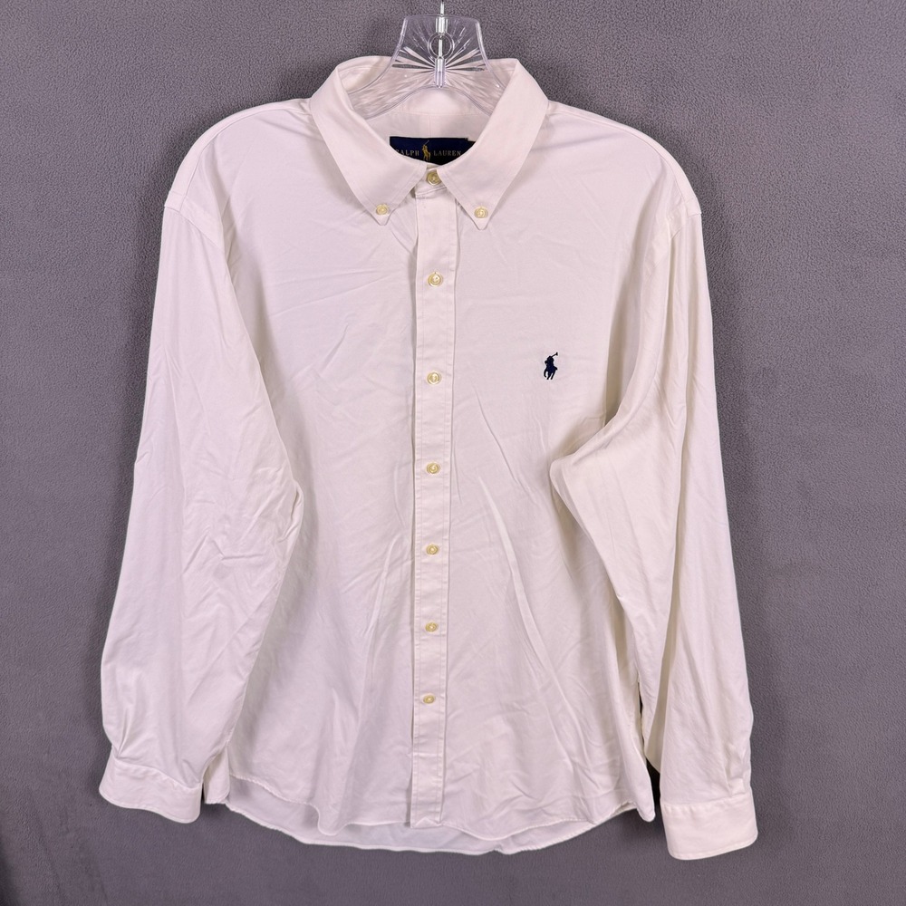 Ralph Lauren Performance Button Down Shirt Mens Large White Classic Fit